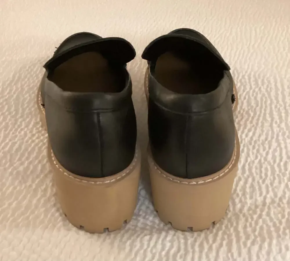 Dolce Vita Huey Black Leather Lug Sole Platform Loafers Size 9